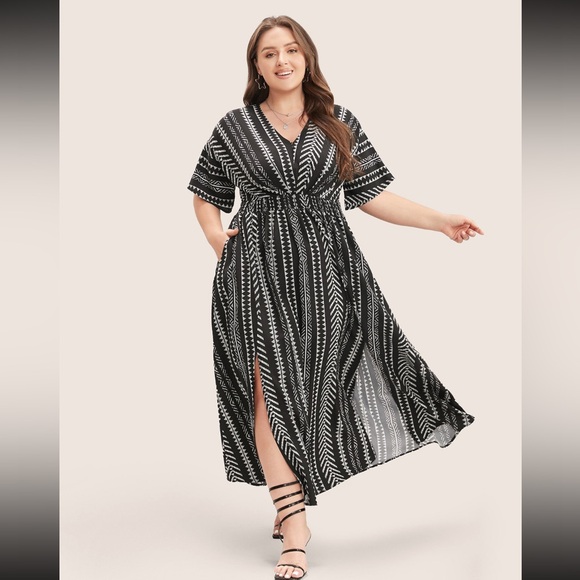 BloomChic Shirred Split Hem Dress - Picture 1 of 4